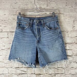 Women's Levis 501 Jean Short Size 27 Button Fly Cut Off Raw Hem Cotton Stretch